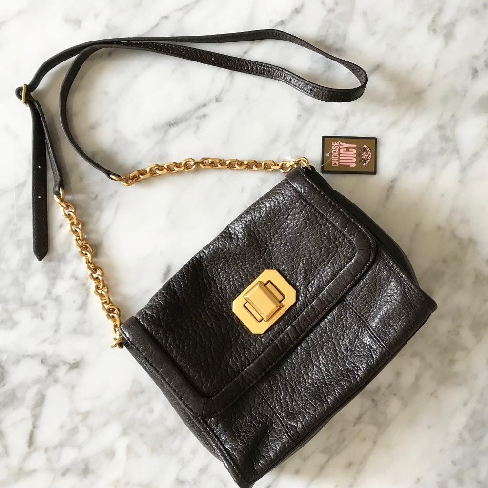 Dark Brown Grain Leather Turnlock Crossbody Bag